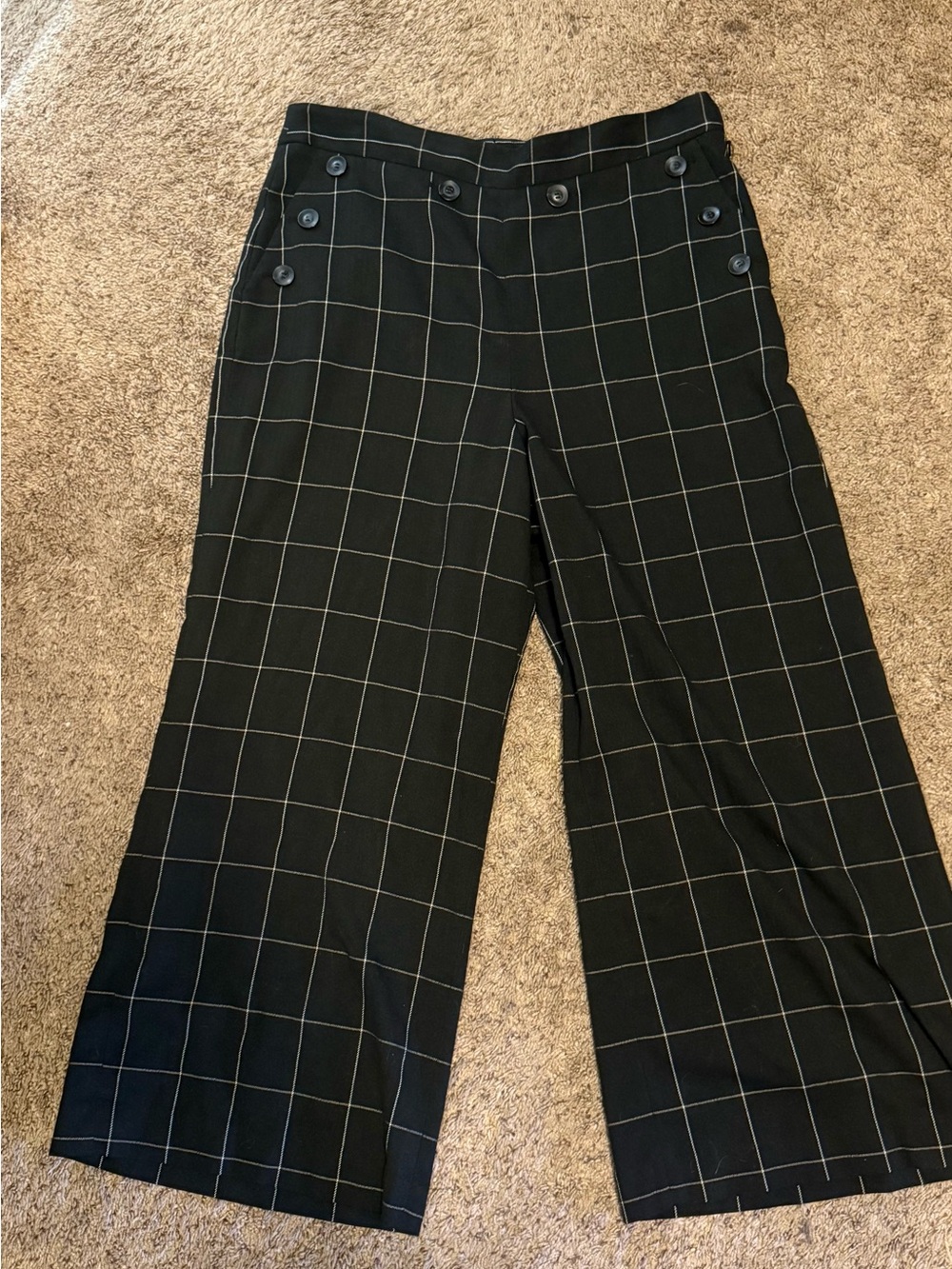 Halogen Black Windowpane Crop Wide-Leg Pants